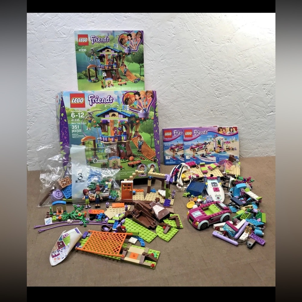 Lot of 2 LEGO Friends Sets 41335 41316 Mia's Tree House & Andrea's Speedboat